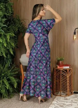 Rosalie - Vestido Floral Preto com Babado - ROSALIE