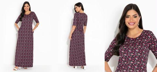 Vestido Floral Preto com Bolsos