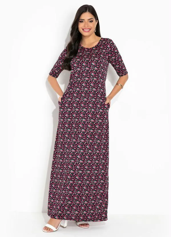 Rosalie - Vestido Floral Preto com Bolsos