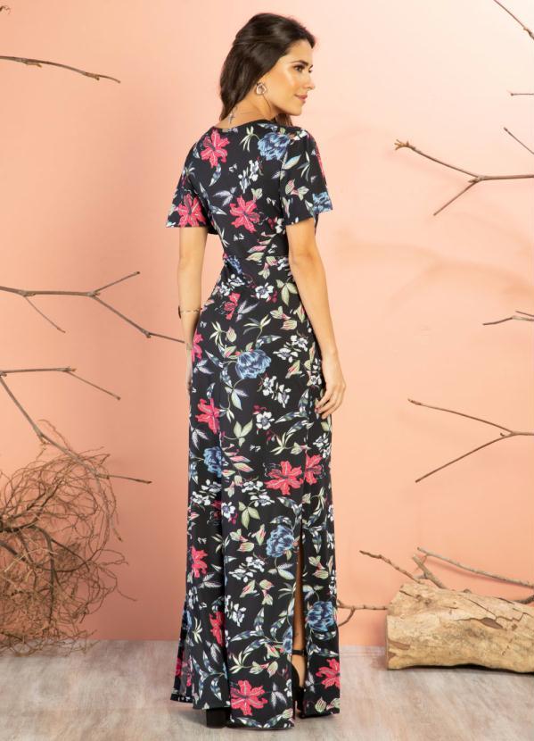 Quintess - Vestido Floral Preto com Detalhe de Argola 2