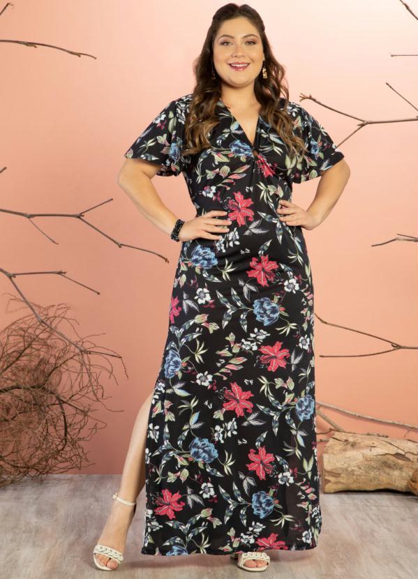 Quintess - Vestido Floral Preto com Detalhe de Argola 3