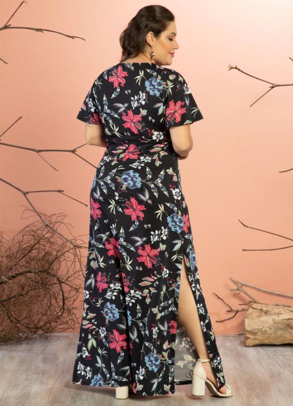 Quintess - Vestido Floral Preto com Detalhe de Argola 4