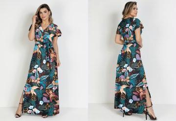 Vestido Floral Preto com Faixa