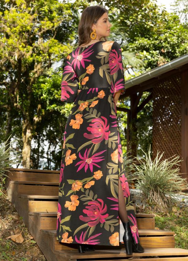 Quintess - Vestido Floral Preto com Fendas 4