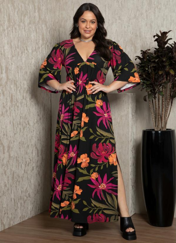 Quintess - Vestido Floral Preto com Fendas 3