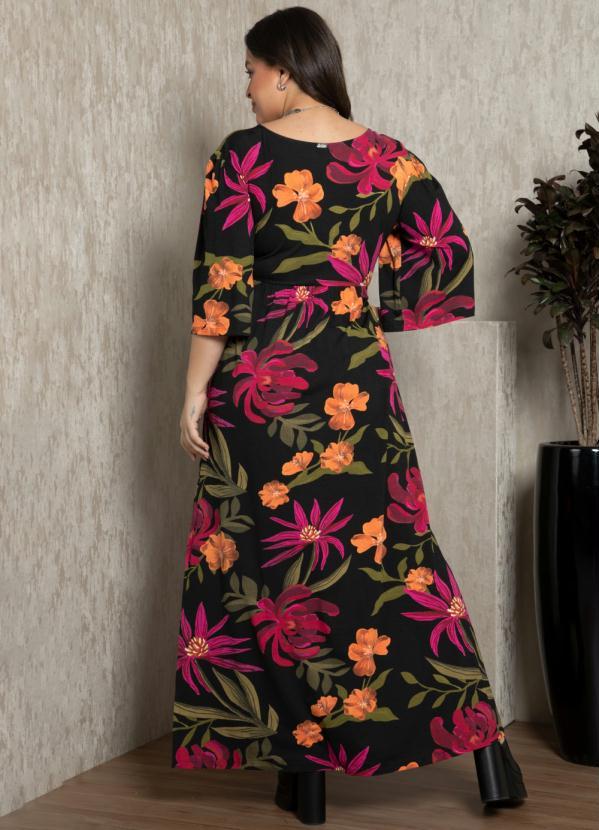 Quintess - Vestido Floral Preto com Fendas 2