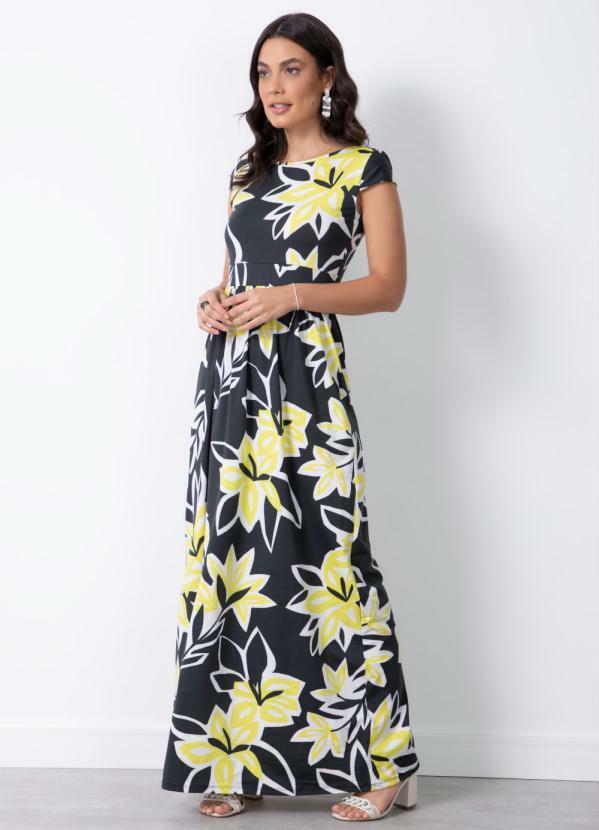 Quintess - Vestido Floral Preto com Franzido 2