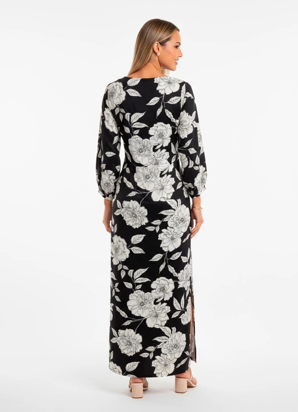 Quintess - Vestido Floral Preto e Branco em Malha Fria 5