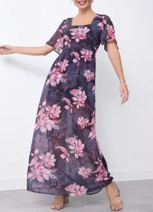 Quintess - Vestido Floral Preto em Chiffon com Bolsos - QUINTESS