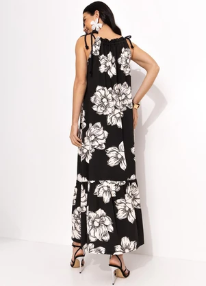 Quintess - Vestido Floral Preto em Malha de Viscose - QUINTESS