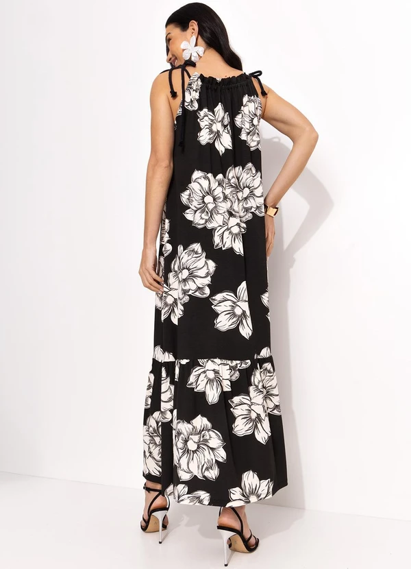 Quintess - Vestido Floral Preto em Malha de Viscose 5