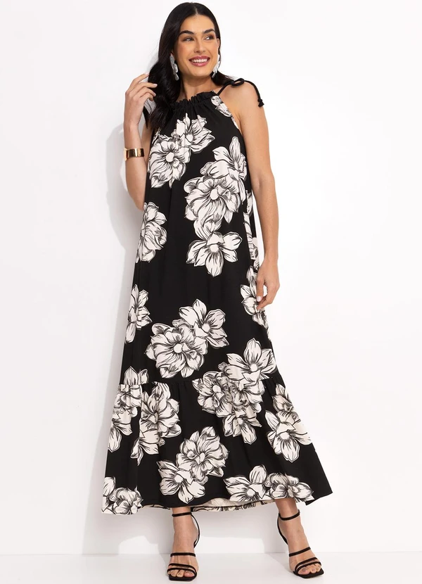 Quintess - Vestido Floral Preto em Malha de Viscose 3