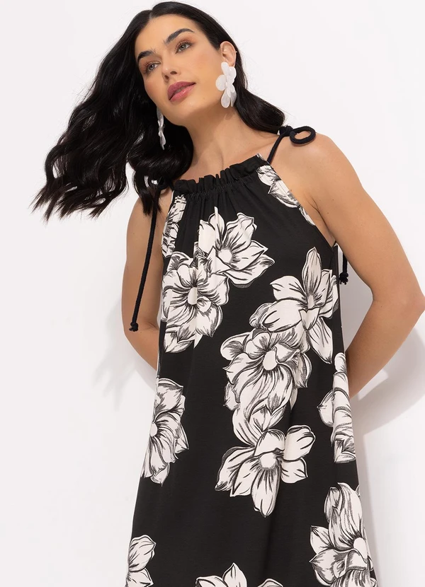 Quintess - Vestido Floral Preto em Malha de Viscose 2