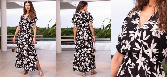 Vestido Floral Preto em Viscose Plana