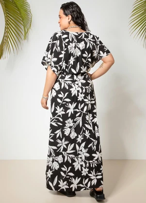 Quintess - Vestido Floral Preto em Viscose Plana - QUINTESS