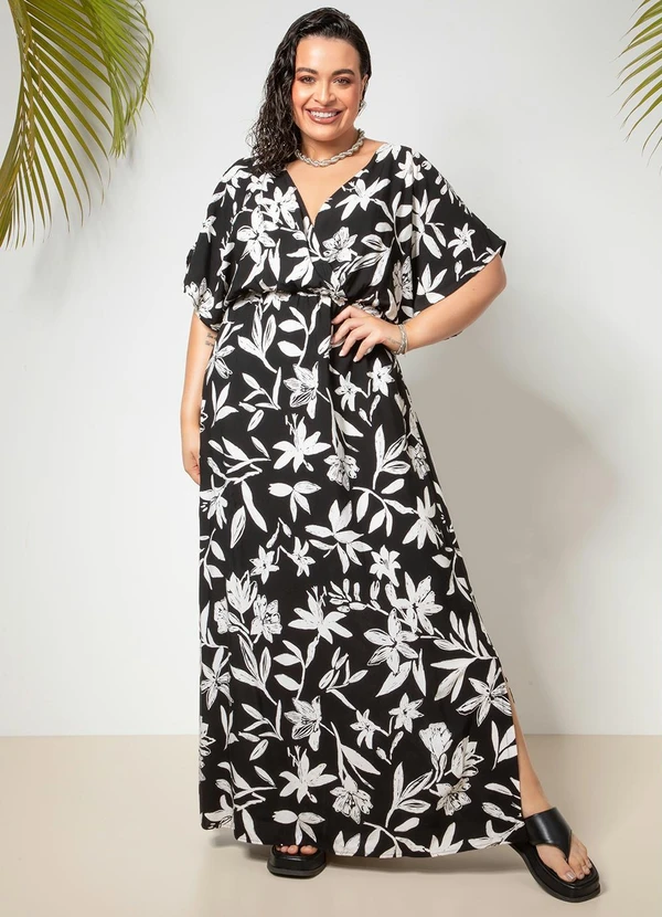 Quintess - Vestido Floral Preto em Viscose Plana 4