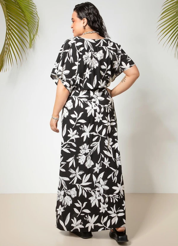 Quintess - Vestido Floral Preto em Viscose Plana 5