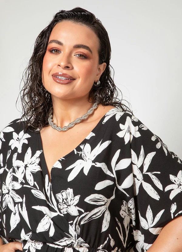 Quintess - Vestido Floral Preto em Viscose Plana 6