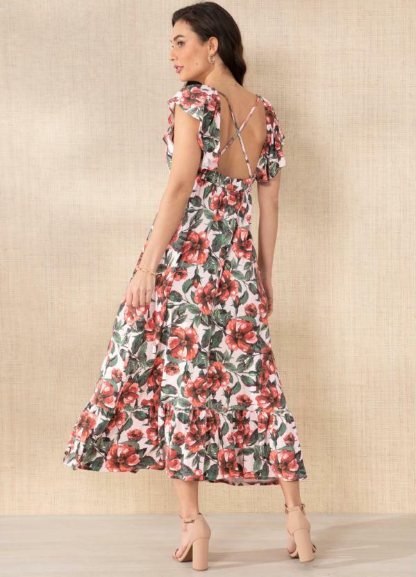 Outlet - Vestido Floral Rosa com Alças Costas Cruzadas 2