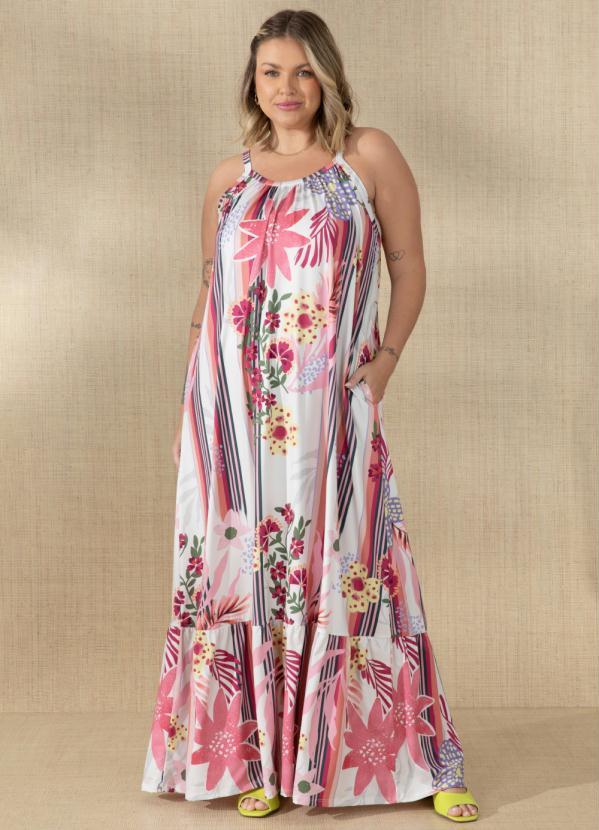 Quintess - Vestido Floral Rosa com Bolsos Funcionais 2