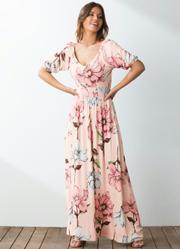 Vestido Floral Rosa com Elstico no Punho