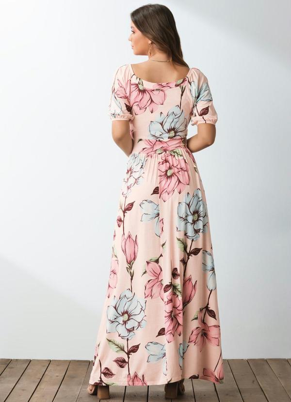Quintess - Vestido Floral Rosa com Elástico no Punho 3