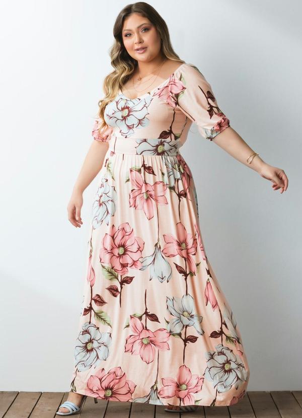 Quintess - Vestido Floral Rosa com Elástico no Punho 4