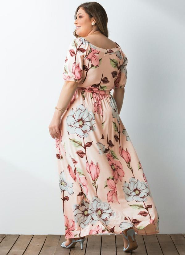 Quintess - Vestido Floral Rosa com Elástico no Punho 5