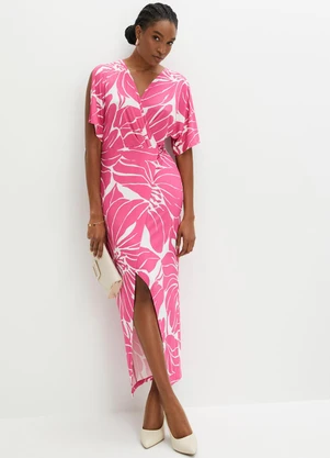 bonprix - Vestido Floral Rosa em Malha Fria - BONPRIX