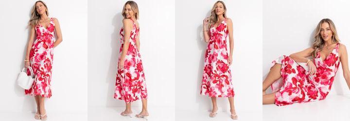 Vestido Floral Rosa em Malha Texturizada