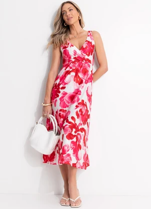 Quintess - Vestido Floral Rosa em Malha Texturizada - QUINTESS
