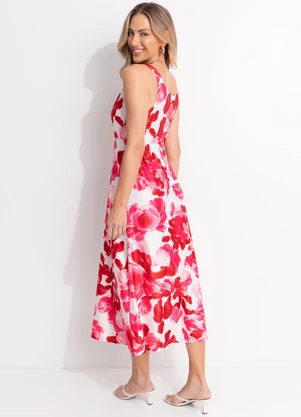 Quintess - Vestido Floral Rosa em Malha Texturizada - QUINTESS