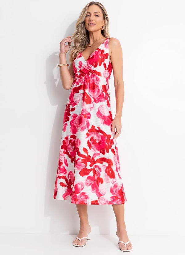 Quintess - Vestido Floral Rosa em Malha Texturizada 3