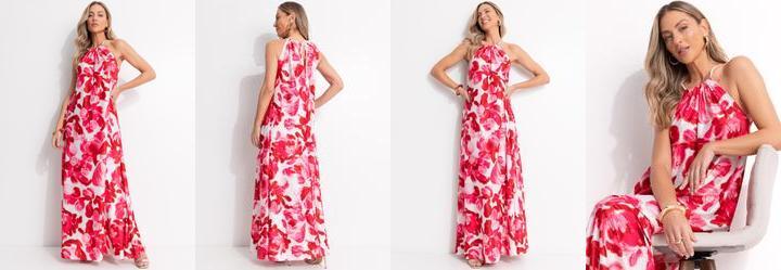 Vestido Floral Rosa em Malha Texturizada