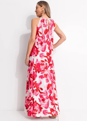 Quintess - Vestido Longo Floral Soltinho com Decote Halter e Amarração - QUINTESS