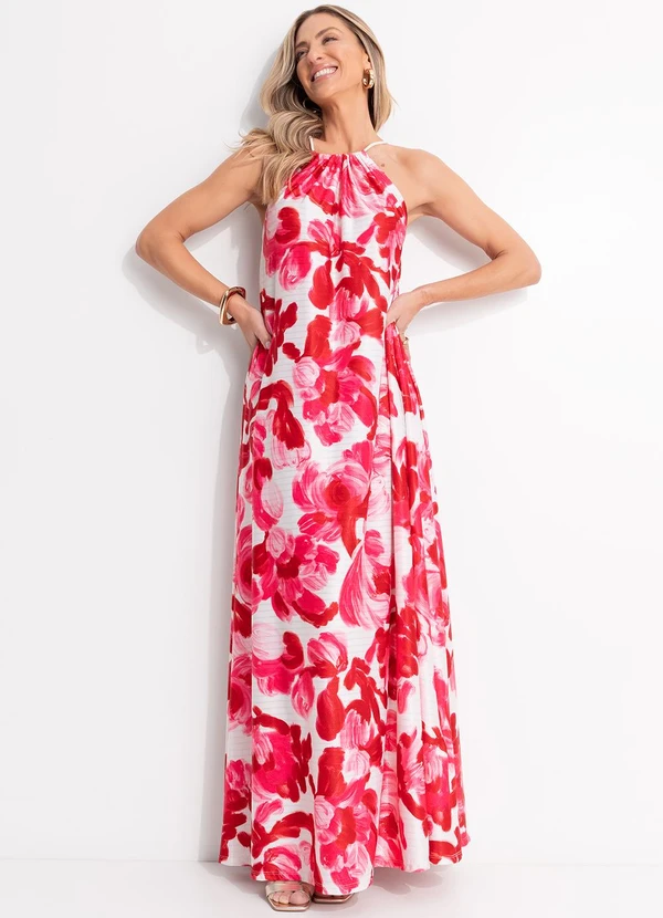 Quintess - Vestido Longo Floral Soltinho com Decote Halter e Amarração 3