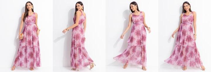 Vestido Floral Rosa em Tule