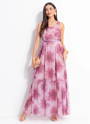 Quintess - Vestido Floral Rosa em Tule - QUINTESS