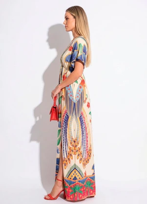 Quintess - Vestido Floral Tropical em Malha Fria - QUINTESS