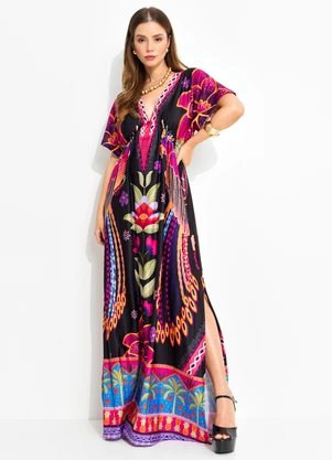 Quintess - Vestido Floral Tropical em Malha Fria - QUINTESS