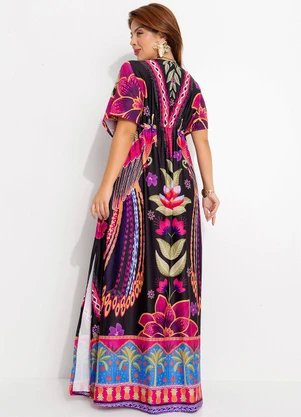Quintess - Vestido Floral Tropical em Malha Fria - QUINTESS