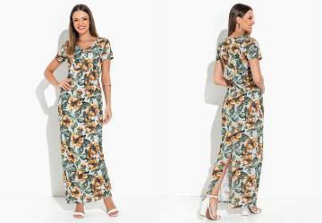 Vestido Floral Verde com Fenda