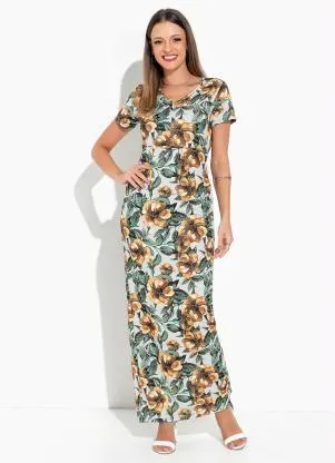 Rosalie - Vestido Floral Verde com Fenda - ROSALIE