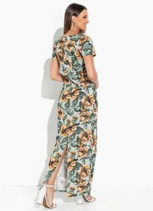 Rosalie - Vestido Floral Verde com Fenda - ROSALIE