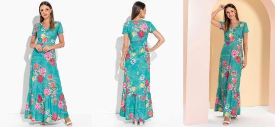 Vestido Floral Verde Longo