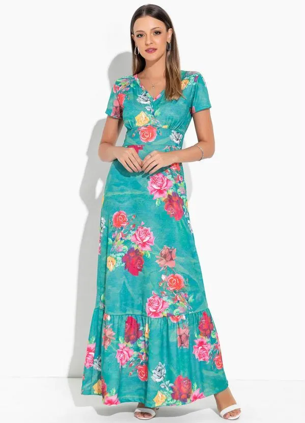 Rosalie - Vestido Floral Verde Longo 1