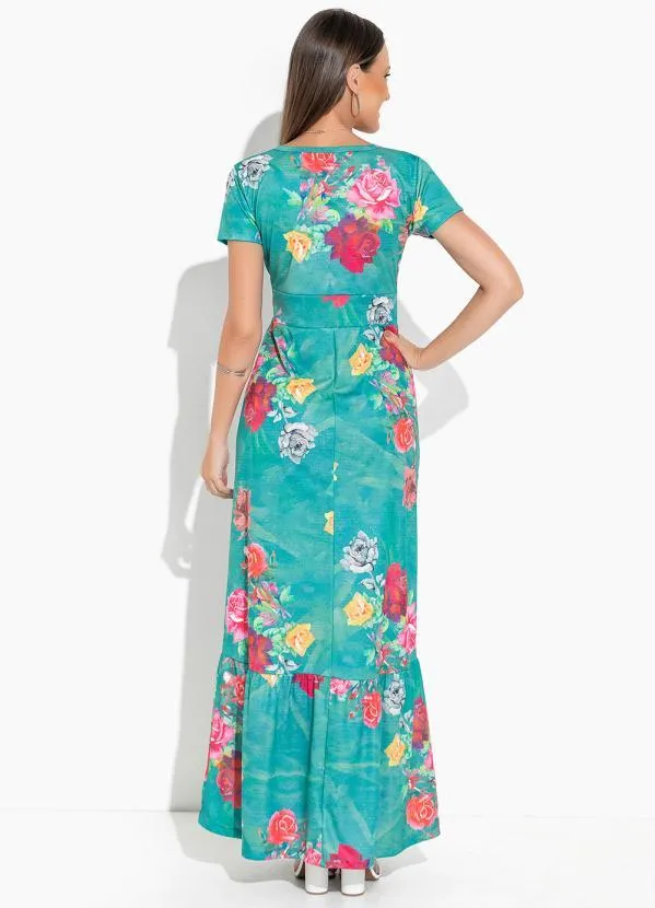 Rosalie - Vestido Floral Verde Longo 2