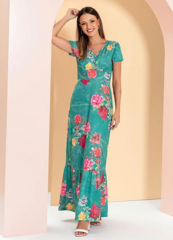 Rosalie - Vestido Floral Verde Longo 3