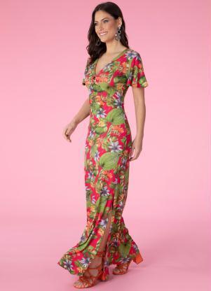 Vestido (Floral Vermelho) com Detalhe de Argola