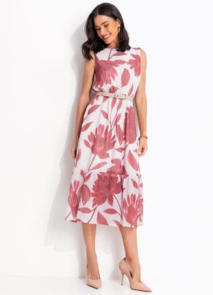 Vestido Floral Vermelho em Tecido Chiffon